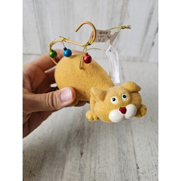 Dept 56 fuzzy orange tabby cat kitten ornament vintage Xmas tree - Picture 2 of 7